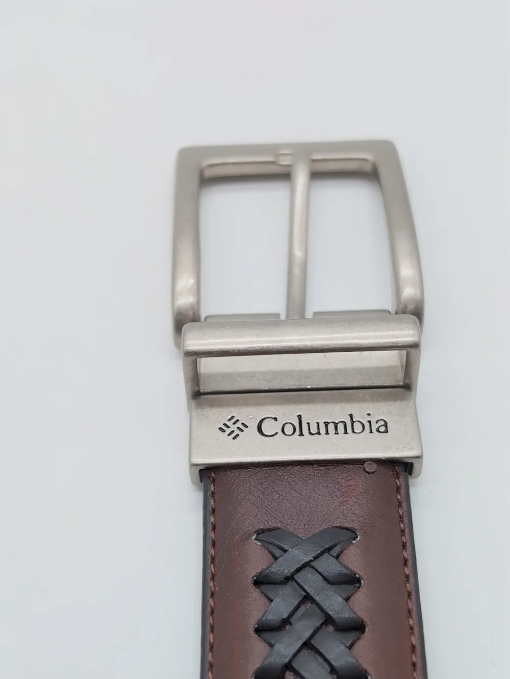 Columbia Men's Brown Leather Belt with Black Woven Accent Sz 44